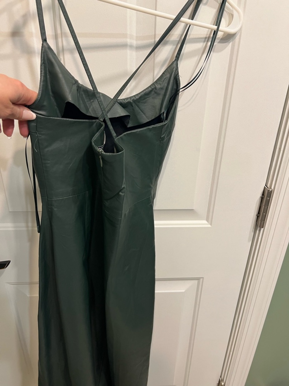 Zara Dark Green Faux leather dress with slit nwt - Picture 2 of 3